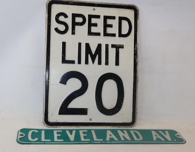 Group of 2 Embossed Speed Limit 20 and Cleveland Avenue Street Signs (1 of 4)