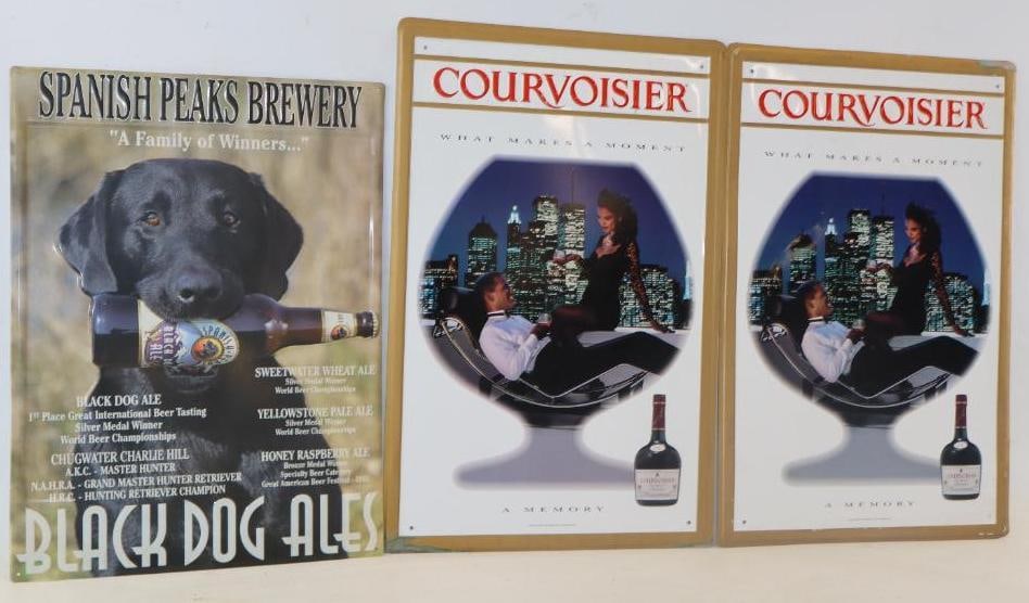 Group of 3 Courvoisier Cognac & Spanish Peaks Black Dog Ale Embossed Advertising Signs (1 of 6)