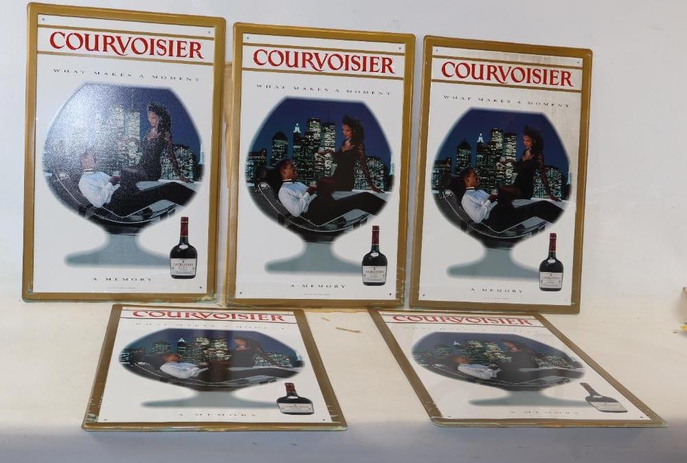 Group of 5 Embossed Courvoisier Cognac Advertising Metal Signs: 17.5" x 27" each