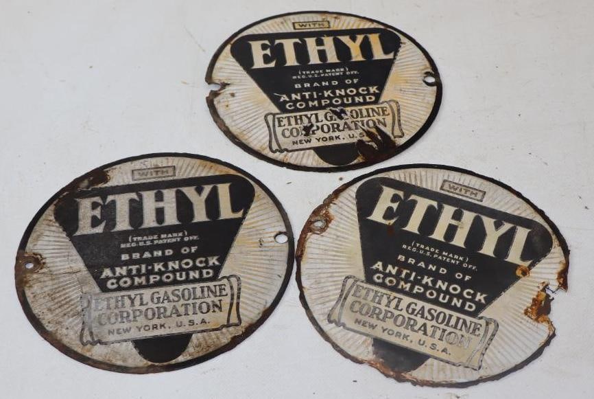 Group of 3 With Ethyl Porcelain Gas Pump Plates (1 of 5)