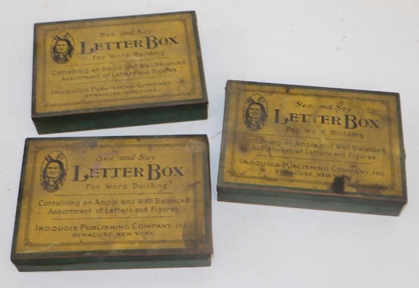 Group of 3 See and Say Tin Litho Letter Boxes: 5.75" x 4" x 1" each