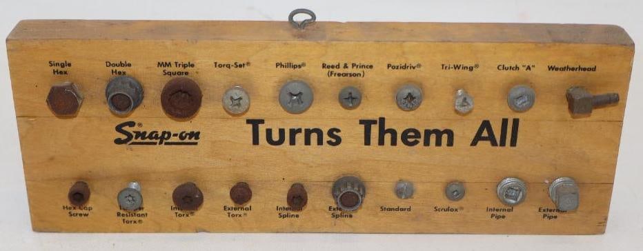 Snap-On Turns Them All Advertising Screw Head Sign: 11" x 4" x 1"
