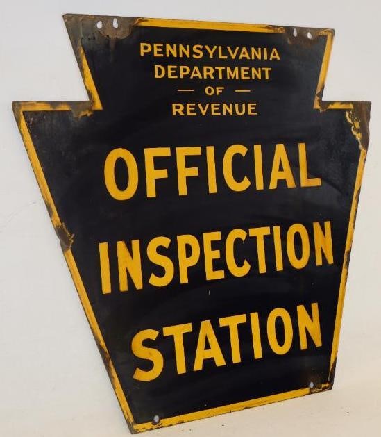 Double Sided Porcelain Pennsylvania Dept of Revenue Official Inspection Station Advertising Sign (1 of 4)