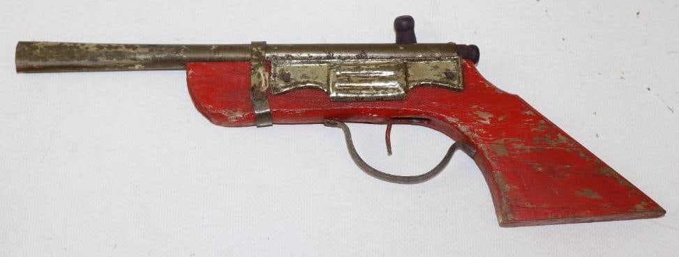 Tin And Wood Toy Cap Gun: 10.50" x 4" x .50"