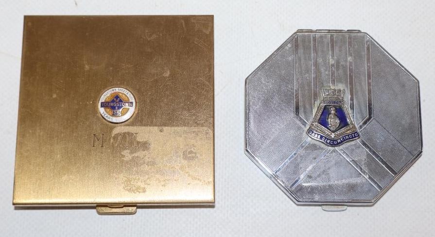 Group of 2 Youngstown Sheet And Tube And Orion Cloisonne Ladies Makeup Compacts: 3" x 3" x .50" largest