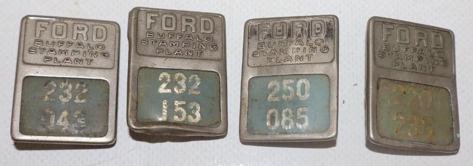 Group of 4 Ford Buffalo Stamping Plant Pin Back Badges: 1" x 1.50" each