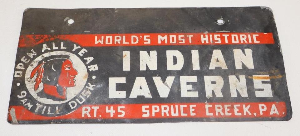 Worlds Most Historic Indianan Caverns Route 45 Spruce Creek PA Advertising Booster License Plate (1 of 1)