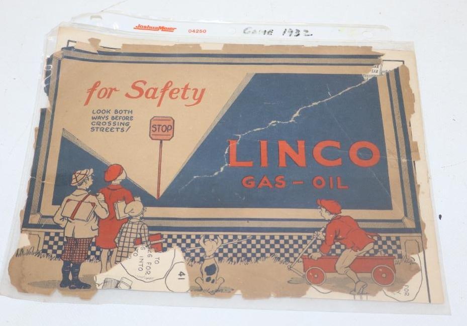 Early Linco Gas And Oil Paper Game Advertisement: 11" x 8.50"