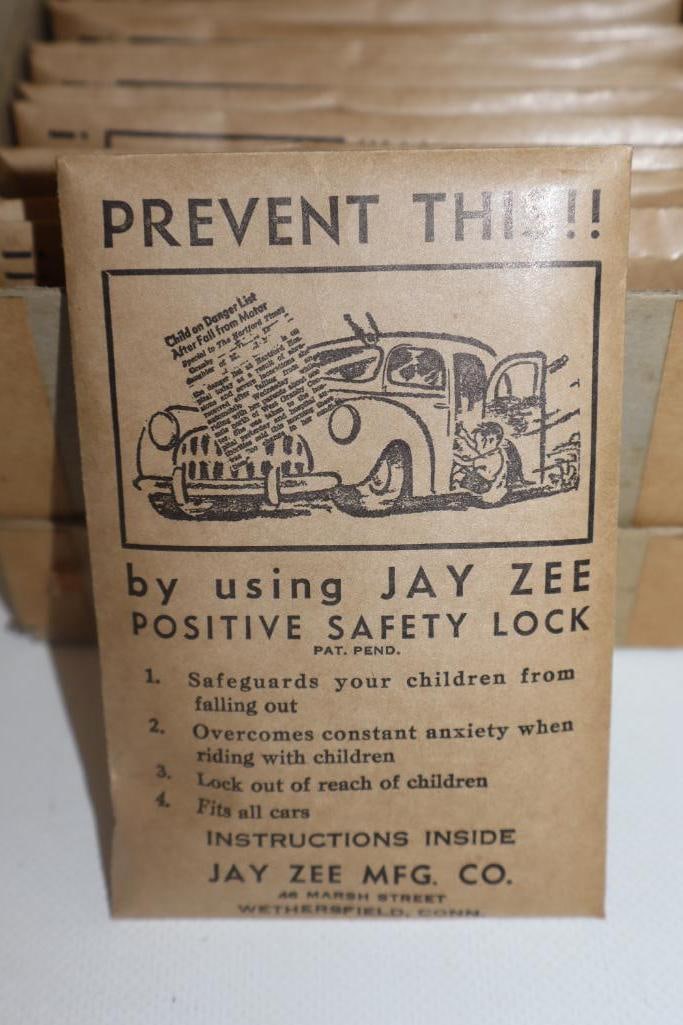 1930's NOS Box of 22 Jay Zee Children's Automotive Safety Locks: 4.50" x 7" x 3"