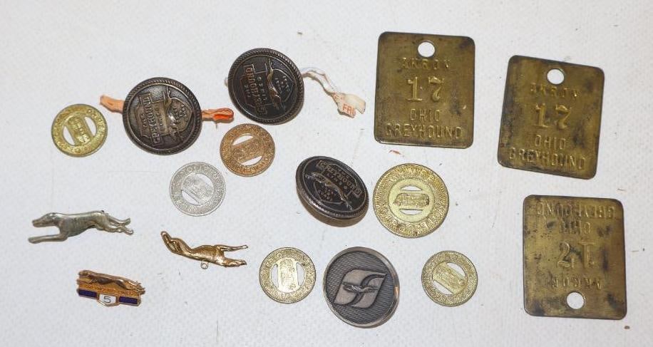 Group of 16 Greyhound Buttons,Pins,Tags and Tokens (1 of 4)