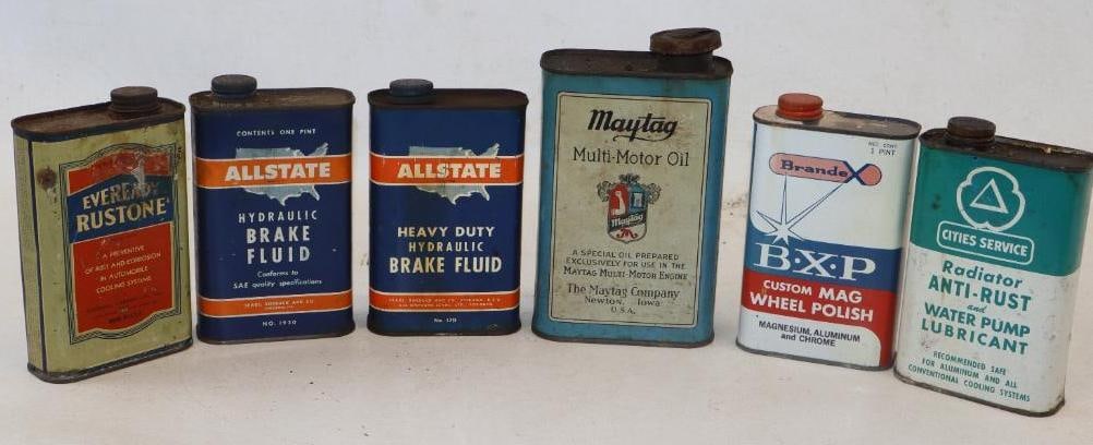 Group of 6 Allstate, Maytag, Citi Service And Eveready Automotive Advertising Tins: Maytag is a qt the rest are pts