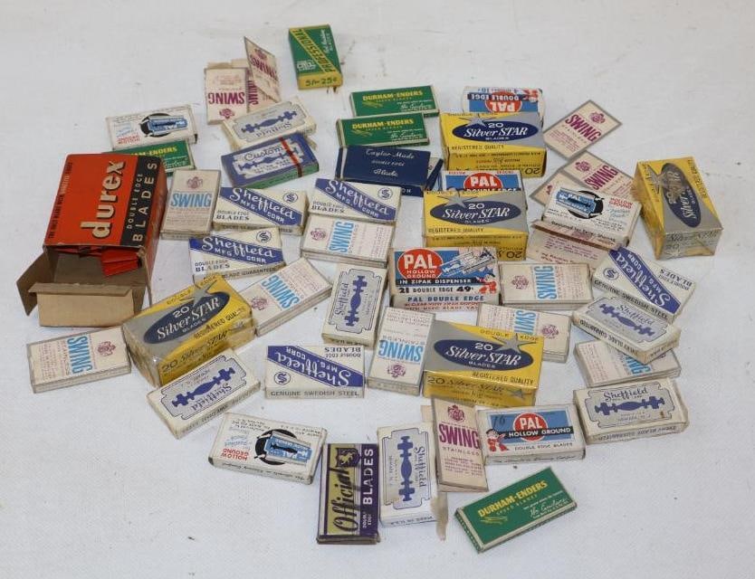 Group of 40 Advertising Razor Blades In Boxes: 2.75" x 2" x 1.25"