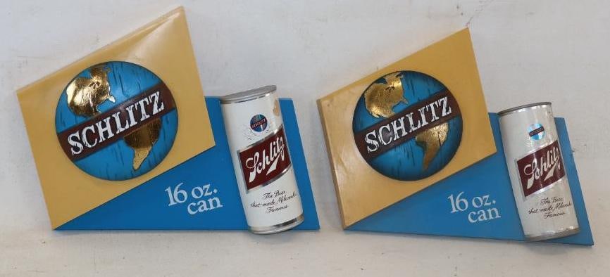 Group of 2 Schlitz 16 oz Can Advertising Display Signs (1 of 4)