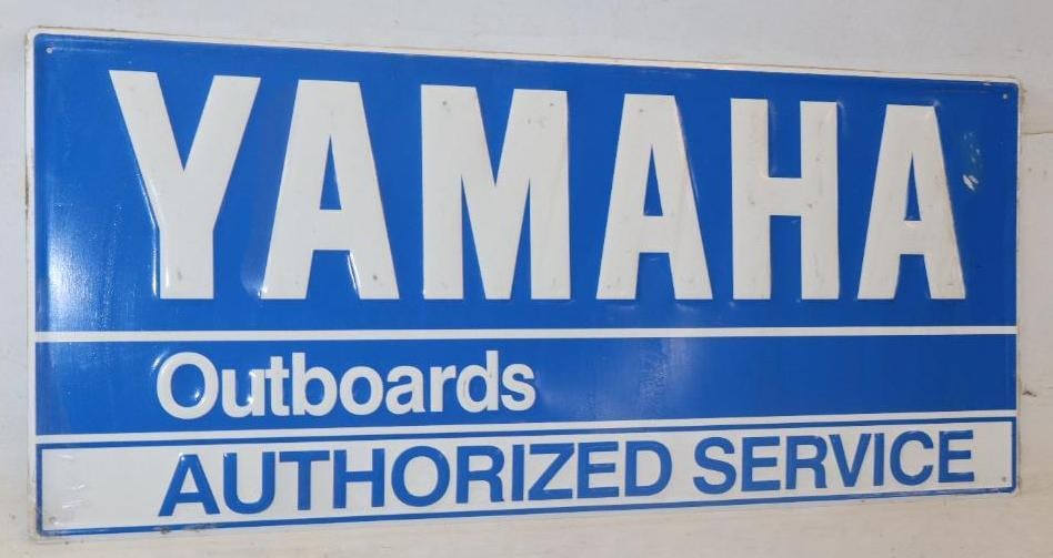 Embossed Yamaha Outboard Authorized Service Metal Advertising Sign (1 of 4)