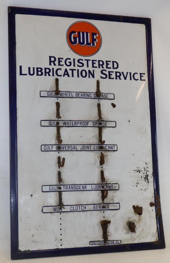 Porcelain Gulf Registered Lubrication Service Grease Gun Board: 32" x 50.50"