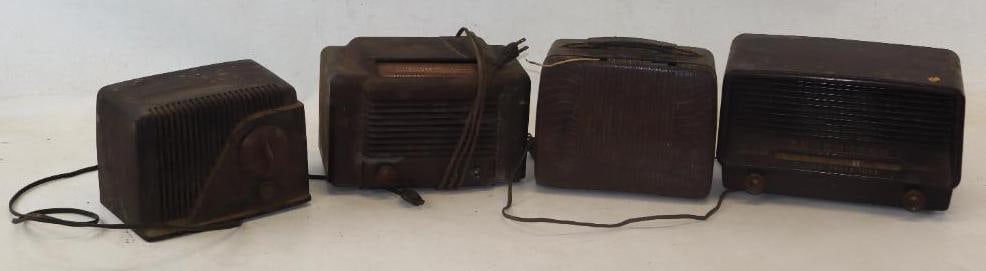 Group of 4 Bakelite AM Radios: 11.50" x 6" x 7" largest untested