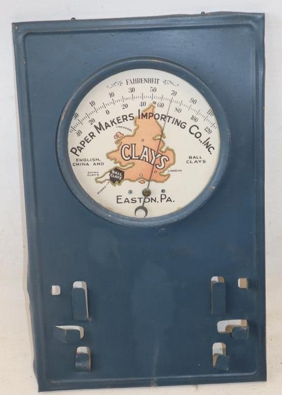 Clays Paper Makers Importing Co. Inc. Advertising Thermometer And Calendar: 8.50" x 13.50" x 1.50" missing calendar inserts