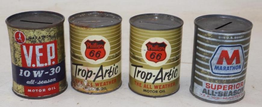 Group of 4 Phillips 66 And Marathon Advertising Oil Can Banks (1 of 2)