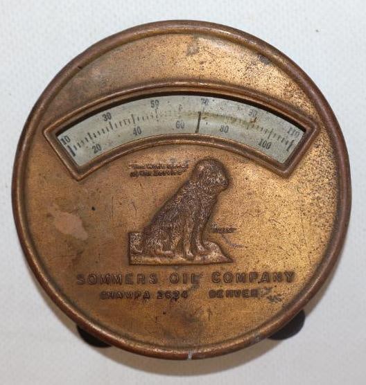 Sommers Oil Company Advertising Brass Thermometer: 3.50" diameter