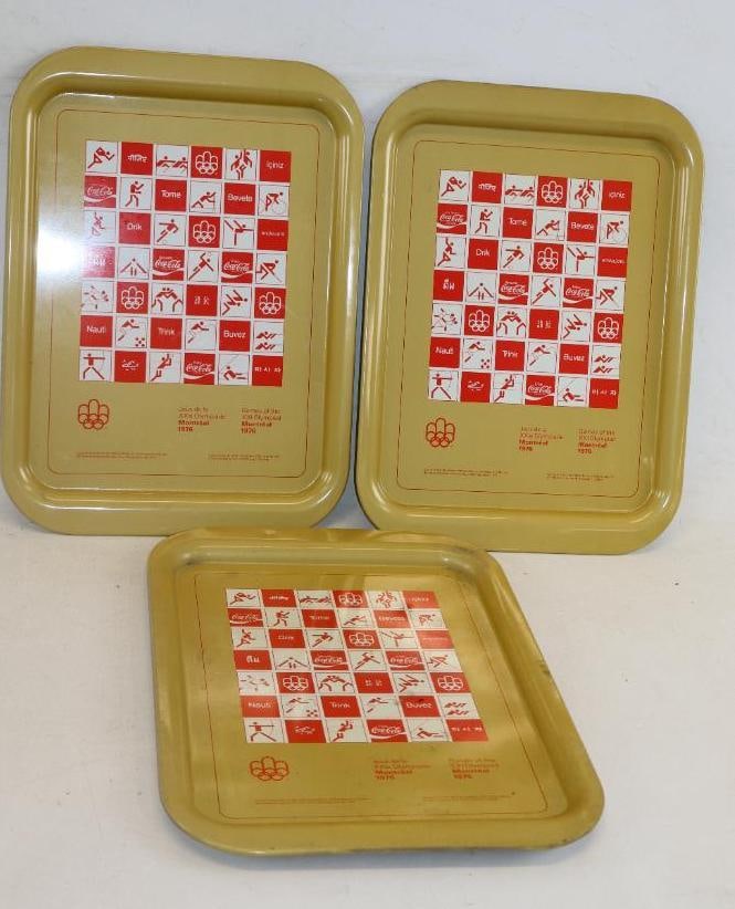 Group of 3 NOS Coke A Cola 1976 Olympic Advertising Trays: 14.75" x 10.75" x 1" each