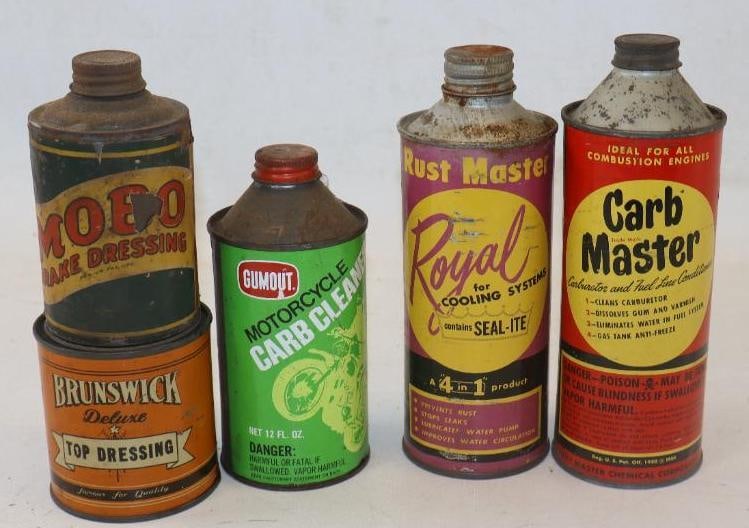 Group of 5 Car And Motorcycle Advertising Cans: 16oz largest