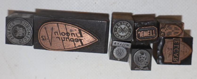 Group of 8 Elcar, Oldsmobile, Jewett, Willys, GMC And Lincoln Advertising Stamps: 1.75" x .75" x .75"