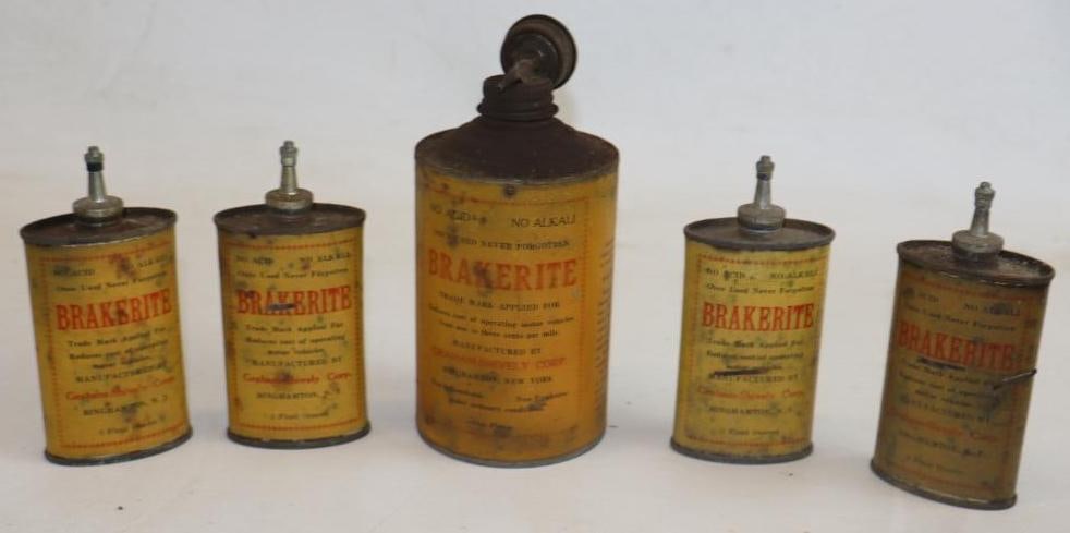 Group of 5 Brakerite Automotive Handy Oiler Cans: 1 Pt. Largest