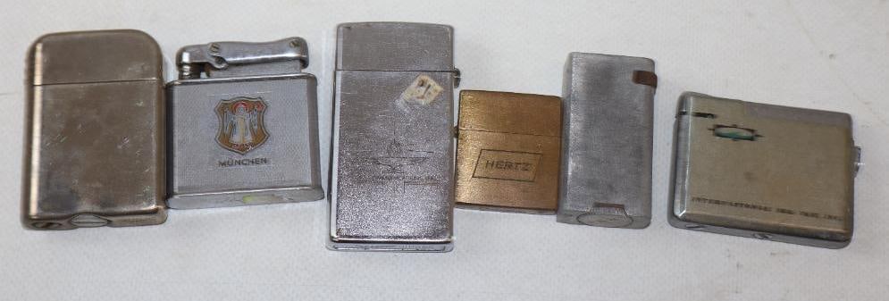 Group of 6 Zippo Style Refillable Advertising Lighters: 2.50" x 1.75" largest