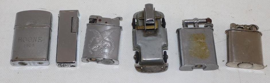 Group of 6 Zippo Style Refillable Advertising Lighters: 1.50" x 2.25" each