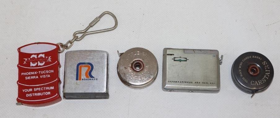 Group of 5 Advertising Tape Measures: 1.75" x 1.50" Roadway is Zippo Brand