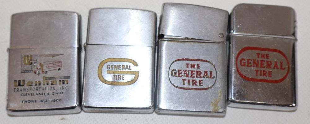 Group of 4 Automotive Related Zippo And Zippo Style Lighters: 1.50" x 2.25" 2 are unmarked