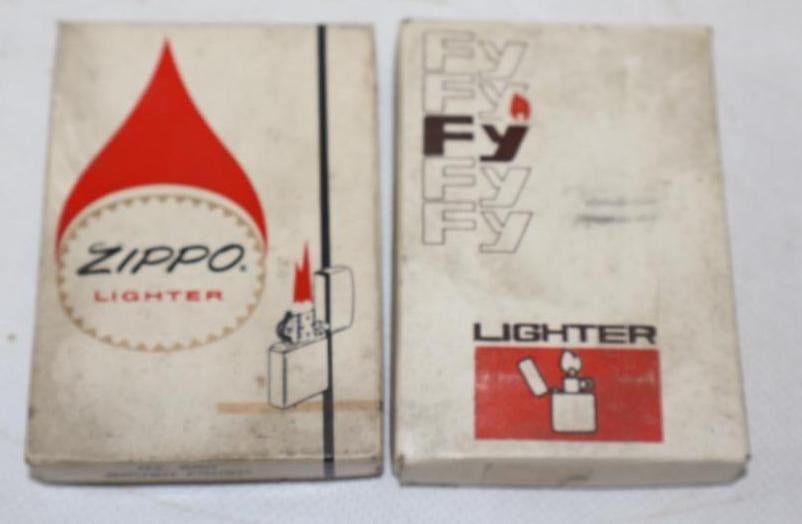 Group of 2 Zippo And FY Lighters In Original Boxes: 2.25" x 3.25" x .50" each