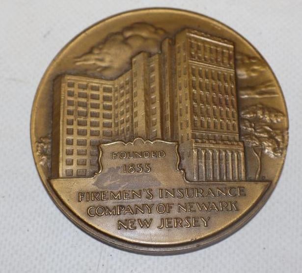 1955 Centennial Fireman's Insurance Company of Newark New Jersey Bronze Advertising Paper Weight (1 of 2)