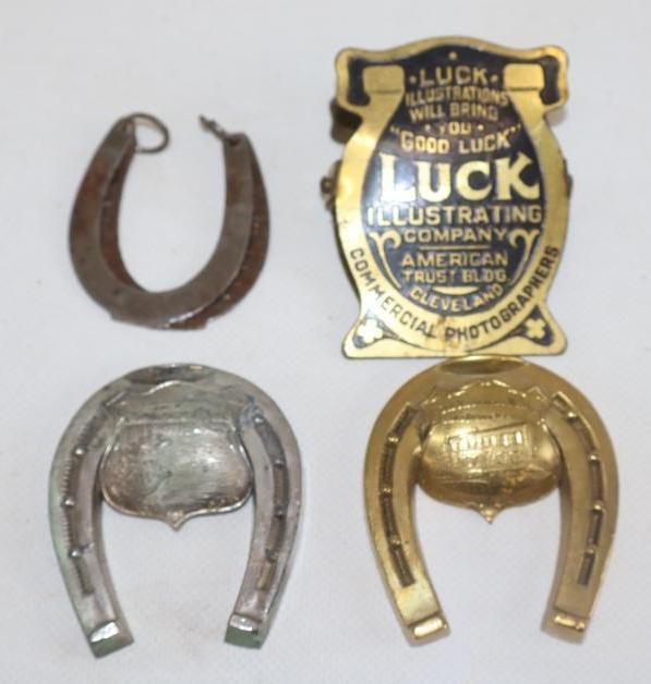 Group of 4 Good Luck Advertising Horseshoe Paper Weight Charm and Brass Clip (1 of 4)