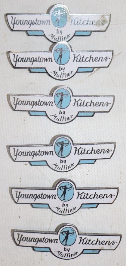 Group of 6 Youngstown Kitchen Cloisonne Badges: 3" x 1" each