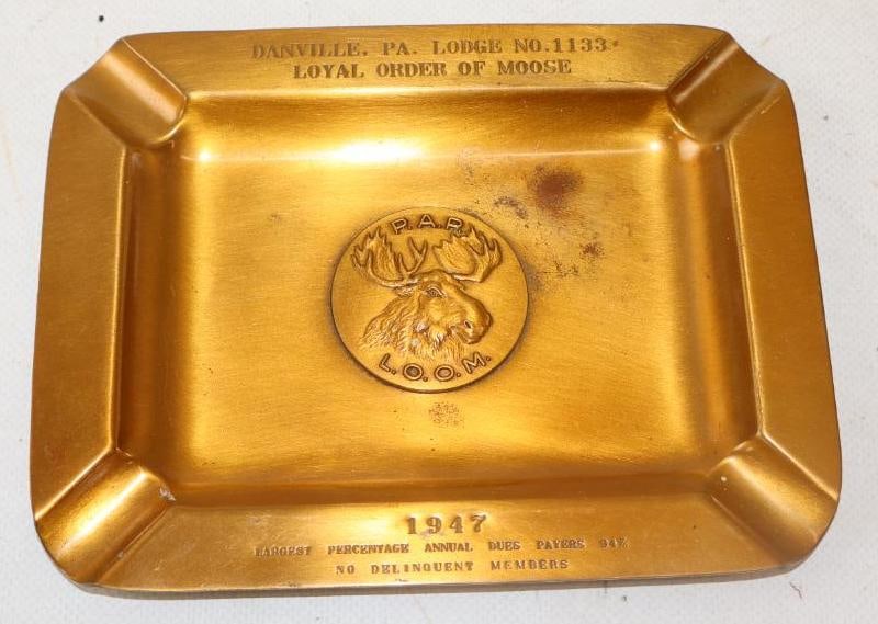 1947 Loyal Order Of Moose Brass Advertising Ash Tray: 6.50" x 5" x .75"