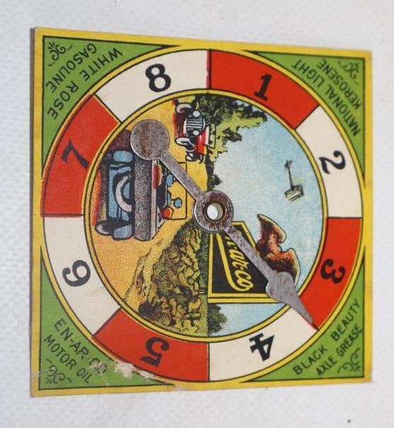 En-Ar-Co White Rose Gasoline And Black Beauty Grease Game Spinner Dial: 3" x 3"