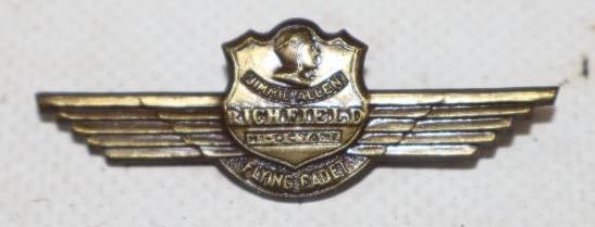 Brass Richfield Flying Cadet Pin Back Badge: 2" x .75"