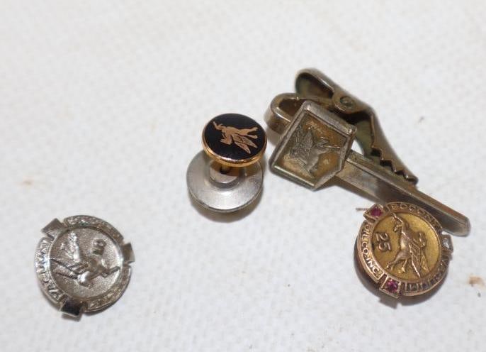 Group of 4 Mobil Pegasus Hat Badges And Tie Tac: 1.25" x .50" largest