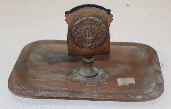 Bronze Bethlehem Construction Co. Advertising Ash Tray w/ match holder (1 of 3)