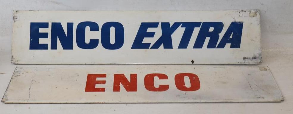 Group of 2 Enco And Enco Extra Gas Pump Advertising Ad Signs: 25" x 5.75" each