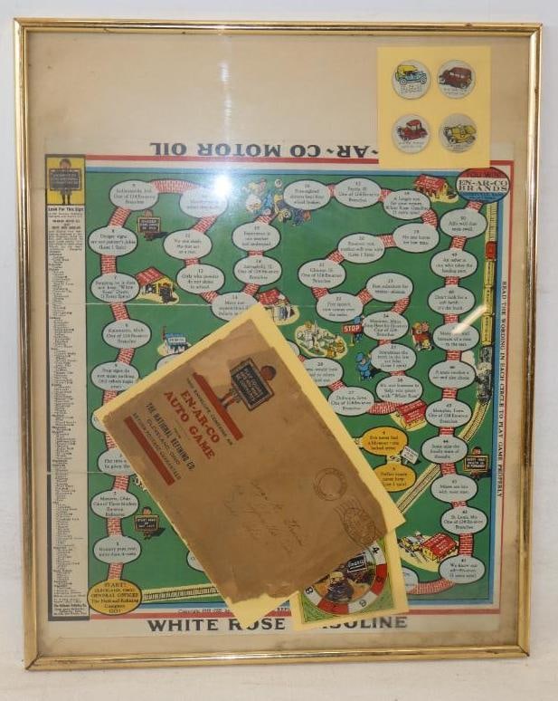 1925 Framed  En-Ar-Co Auto Game Complete w/ Board, Game Pieces, Spinner And Original Shipping (1 of 4)
