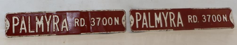 Group of 2 Palmyra Road Embossed Street Signs: 30" x 6" each