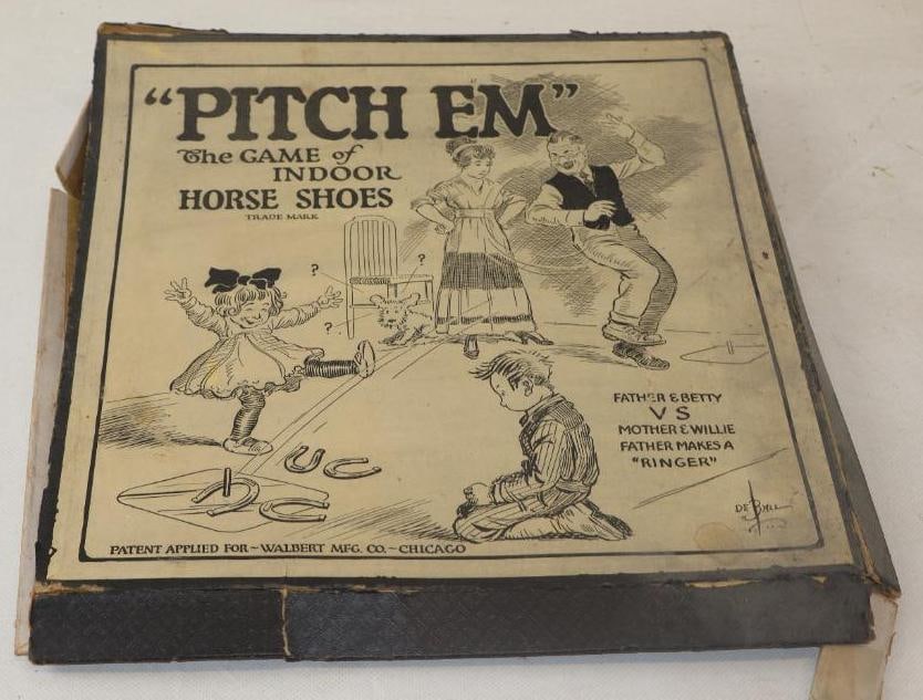 Pitchem The Game of Indoor Horse Shoes In Original Box: 12" x 12" x 1" Appears to be missing both poles