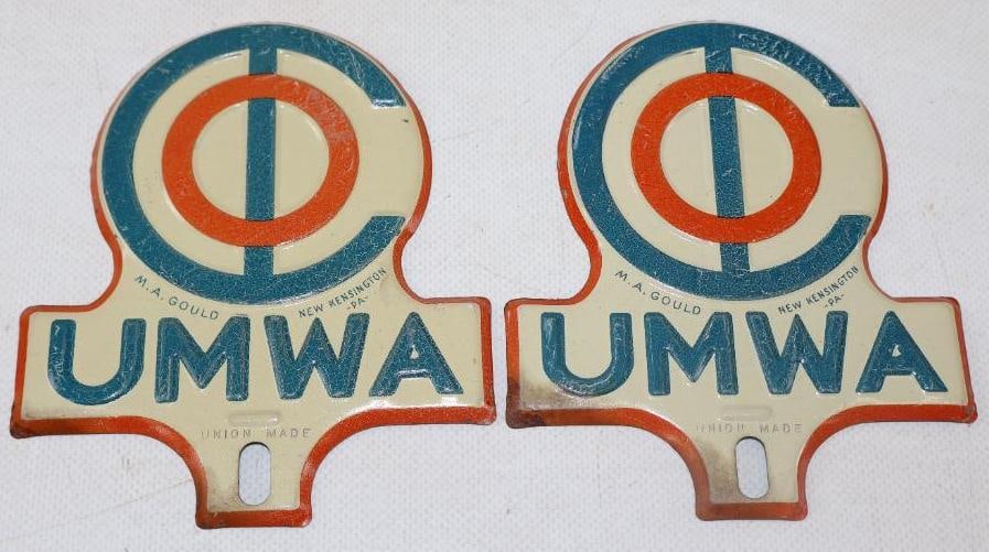 Group of 2 UMWA Advertising License Plate Topper: 4.25" x 5"