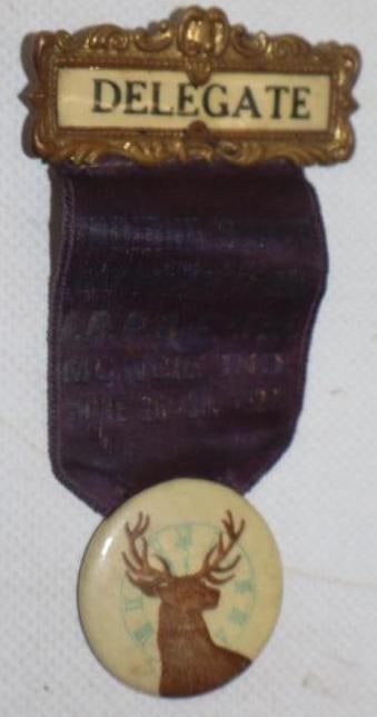 1927 Fraternal Order of Moose Indiana State Convention Delegate Pin Back Badge (1 of 2)
