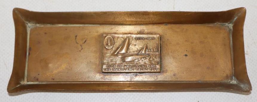 Embossed Bronze 1927 City of Baltimore And Maryland Yacht Club Advertising Ash Tray (1 of 3)