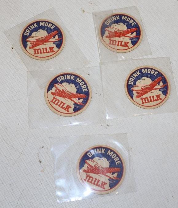 Group of 5 Drink More Milk Airplane Bottle Topper Caps: 1.75" diameter each