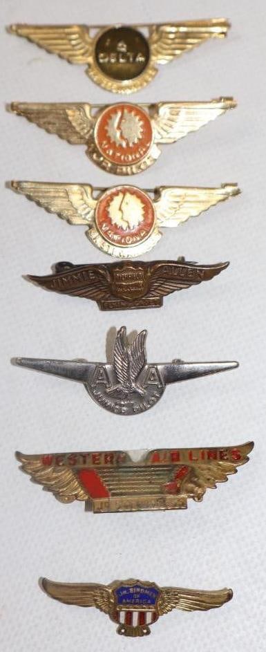 Group of 7 Metal Junior Pilot Airline Advertising Pin Back Badges (1 of 4)
