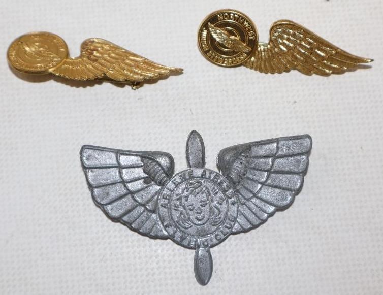Group of 3 Northwest And Arlene Flying Club Pin Back Badges: 2.50" x 1.50" largest